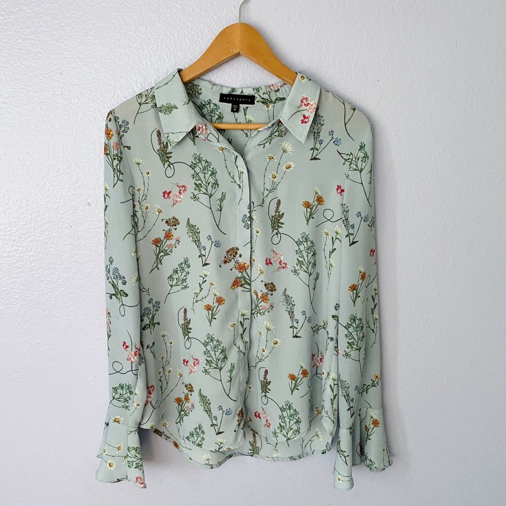 Sanctuary green Floral Blouse excellent condition